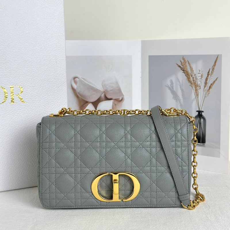 DIOR Caro藤格紋斜背包 - 中號灰金-2