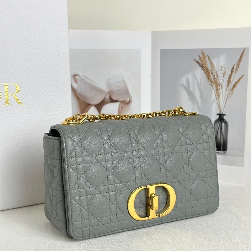 DIOR Caro藤格紋斜背包 - 中號灰金-3