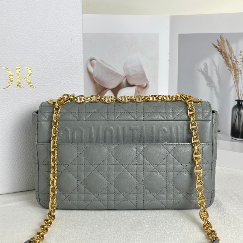 DIOR Caro藤格紋斜背包 - 中號灰金-5