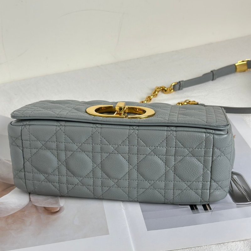 DIOR Caro藤格紋斜背包 - 中號灰金-6