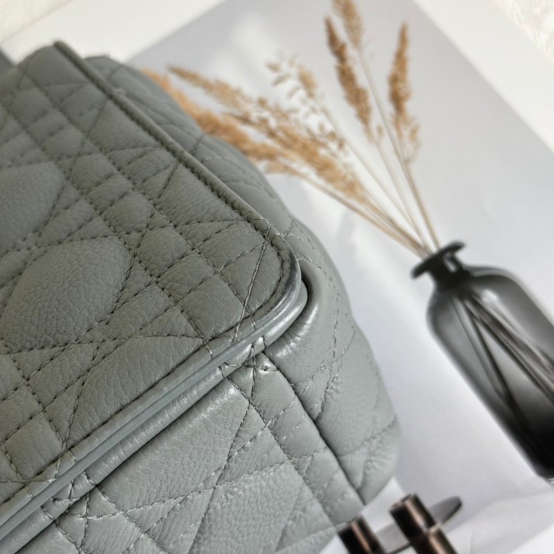 DIOR Caro藤格紋斜背包 - 中號灰金-10