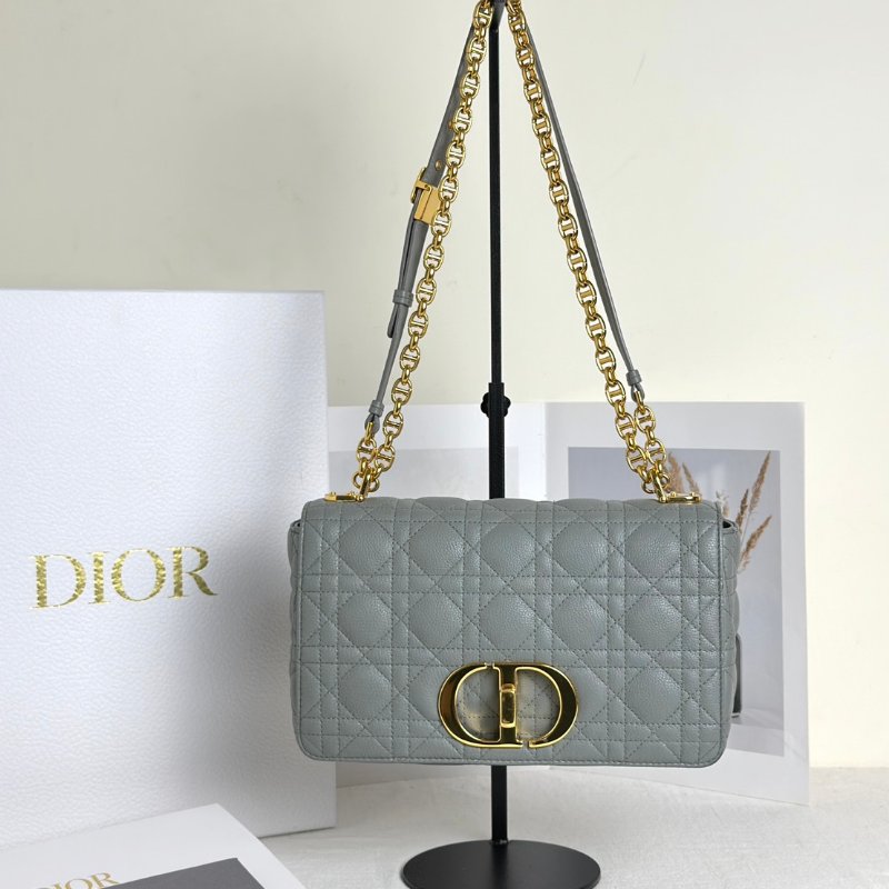 DIOR Caro藤格紋斜背包 - 中號灰金-13