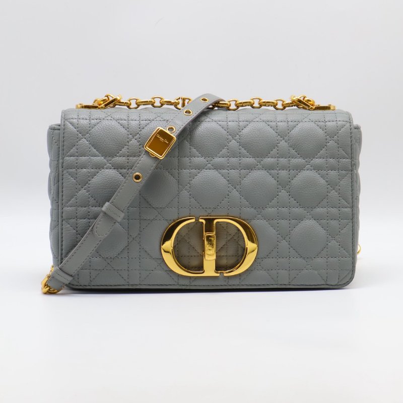 DIOR Caro藤格紋斜背包 - 中號灰金-0