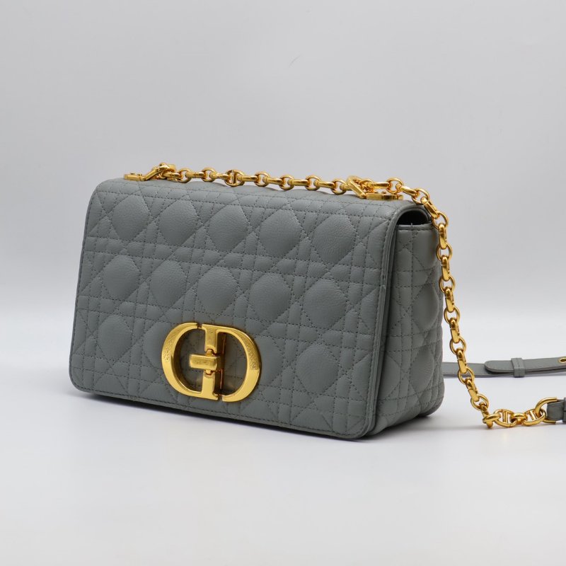 DIOR Caro藤格紋斜背包 - 中號灰金-3