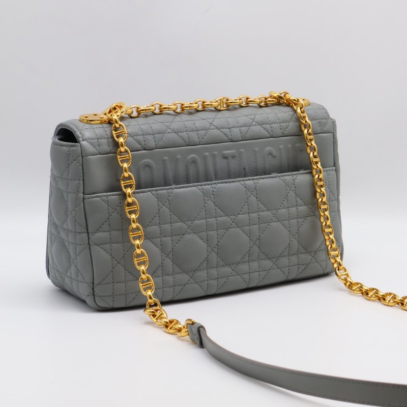 DIOR Caro藤格紋斜背包 - 中號灰金-4