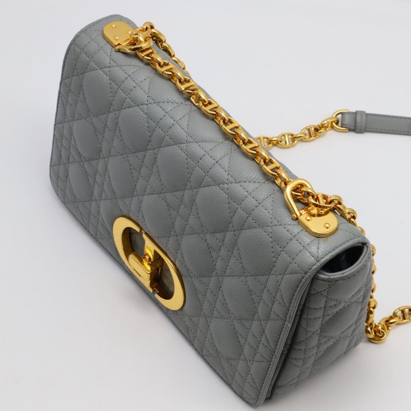 DIOR Caro藤格紋斜背包 - 中號灰金-5