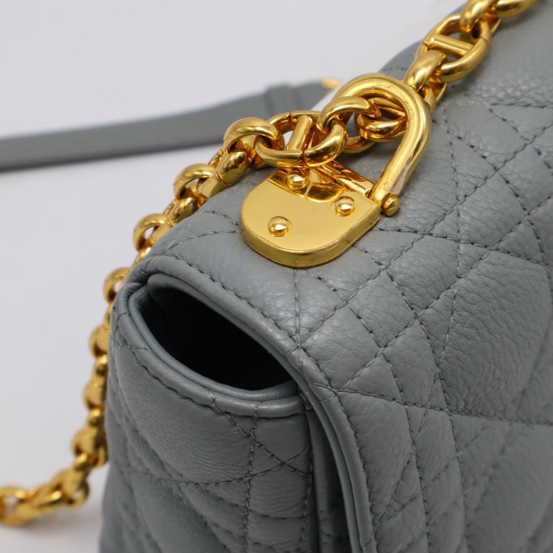 DIOR Caro藤格紋斜背包 - 中號灰金-6