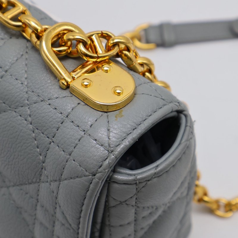 DIOR Caro藤格紋斜背包 - 中號灰金-7