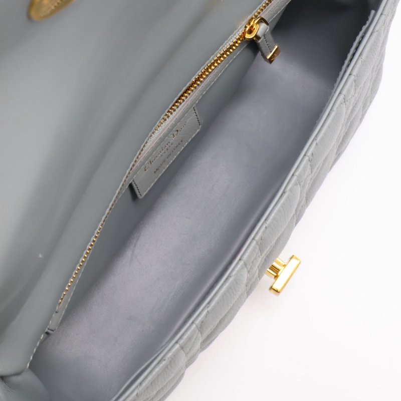 DIOR Caro藤格紋斜背包 - 中號灰金-8