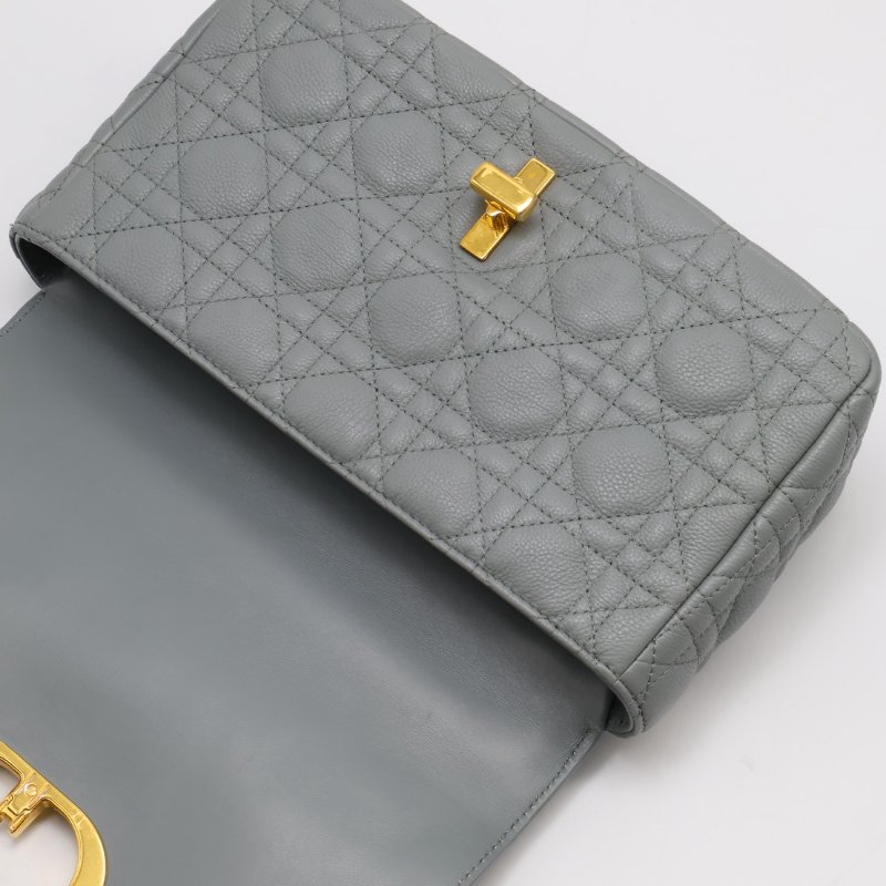 DIOR Caro藤格紋斜背包 - 中號灰金-12