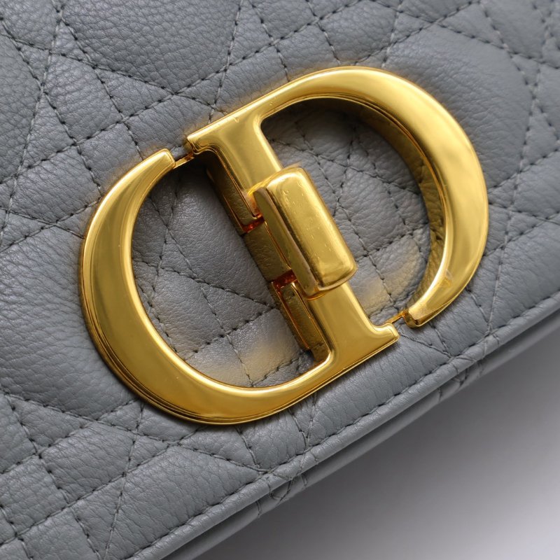 DIOR Caro藤格紋斜背包 - 中號灰金-13