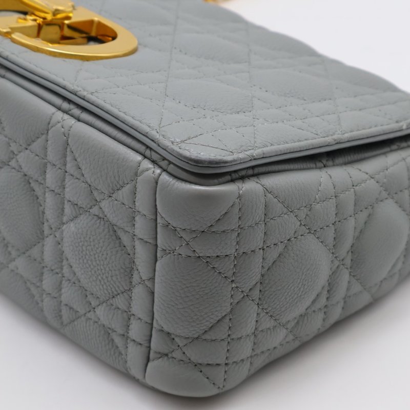 DIOR Caro藤格紋斜背包 - 中號灰金-18