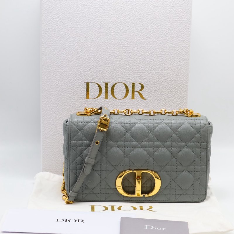 DIOR Caro藤格紋斜背包 - 中號灰金-22