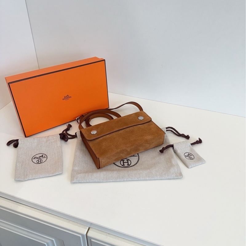 【未使用全套🆕】HERMES snap wallet金棕銀扣 麂皮拼皮 W刻 斜挎包-3