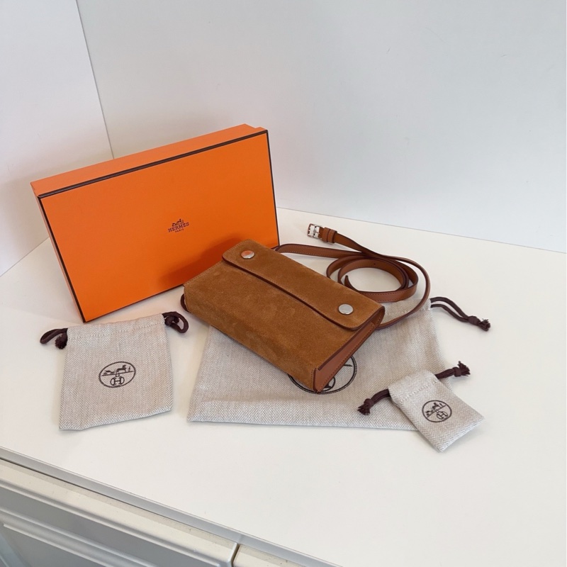 【未使用全套🆕】HERMES snap wallet金棕銀扣 麂皮拼皮 W刻 斜挎包-4