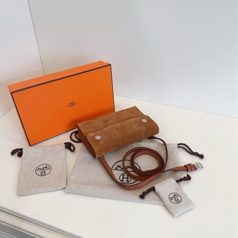 【未使用全套🆕】HERMES snap wallet金棕銀扣 麂皮拼皮 W刻 斜挎包-5