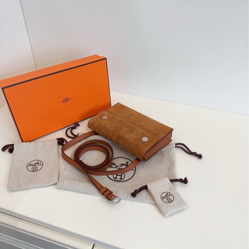 【未使用全套🆕】HERMES snap wallet金棕銀扣 麂皮拼皮 W刻 斜挎包-6