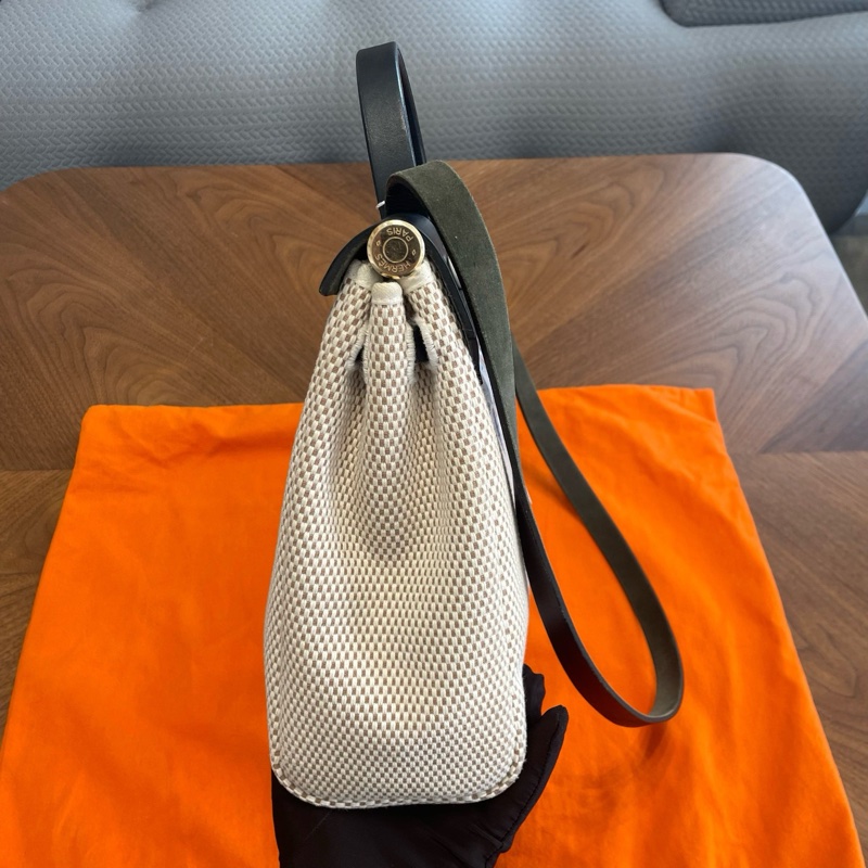 Hermes愛馬仕herbag帆布熊貓黑白拼色手提單肩包原始好成色-2