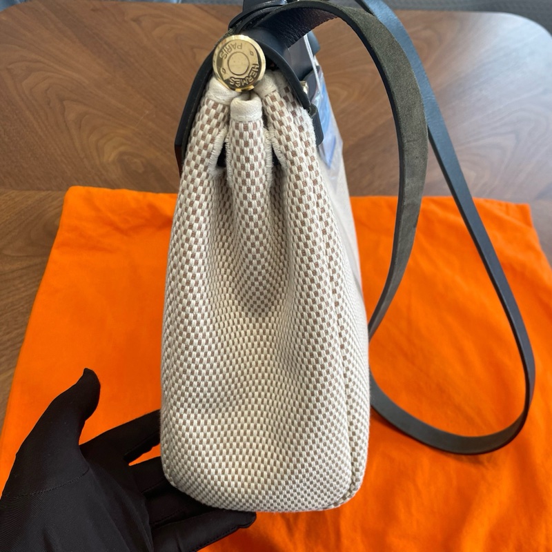 Hermes愛馬仕herbag帆布熊貓黑白拼色手提單肩包原始好成色-3