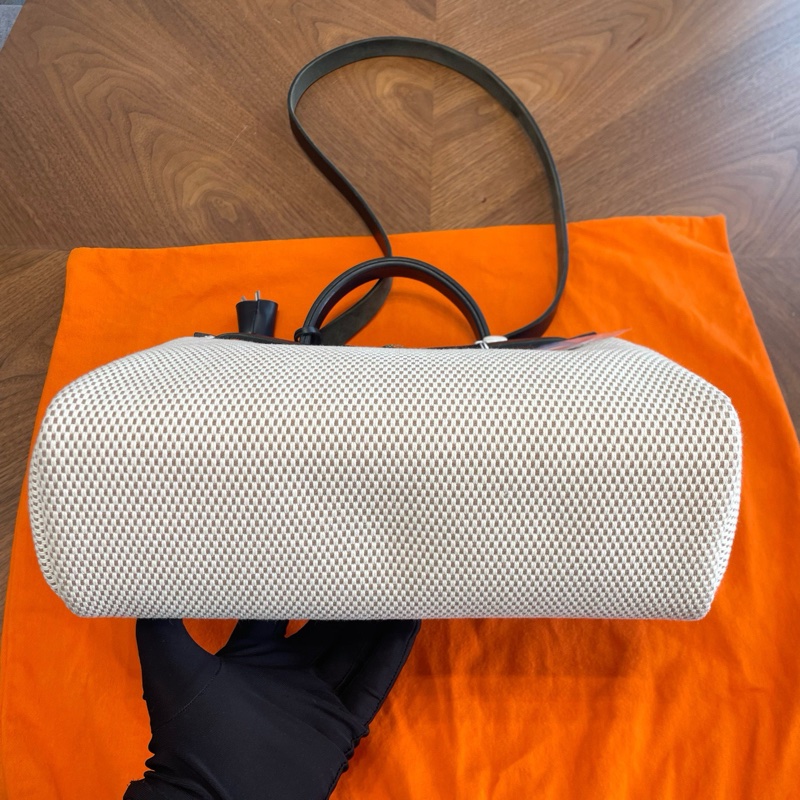 Hermes愛馬仕herbag帆布熊貓黑白拼色手提單肩包原始好成色-4