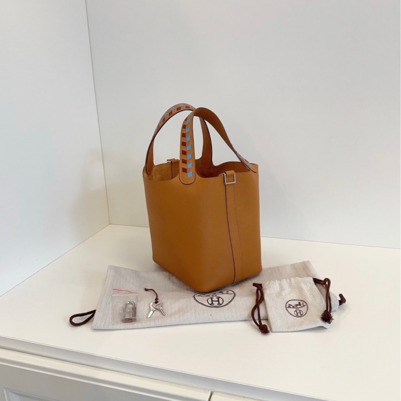 【99新🆕】Hermes Picotin菜籃子18 限量編織手柄款金棕色銀扣 手提包-1