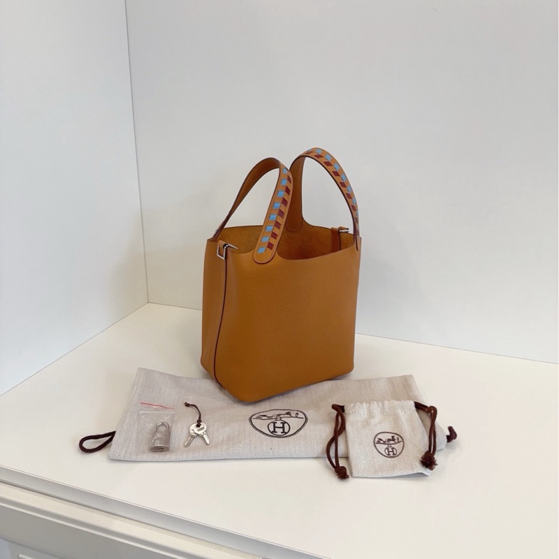 【99新🆕】Hermes Picotin菜籃子18 限量編織手柄款金棕色銀扣 手提包-6