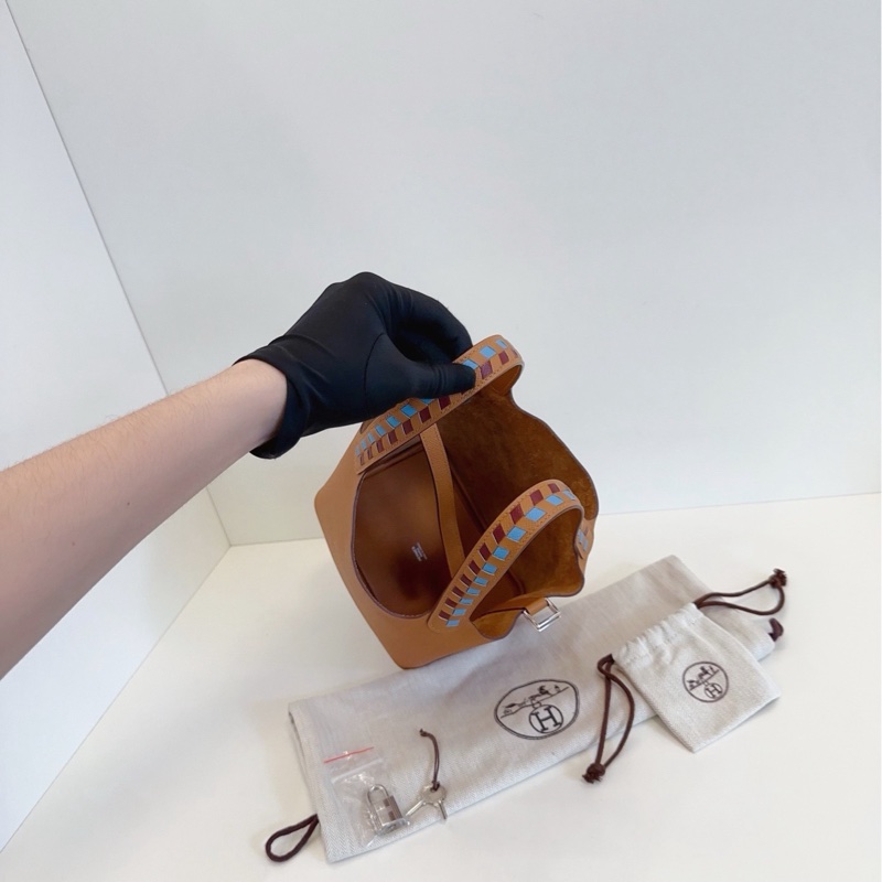 【99新🆕】Hermes Picotin菜籃子18 限量編織手柄款金棕色銀扣 手提包-7