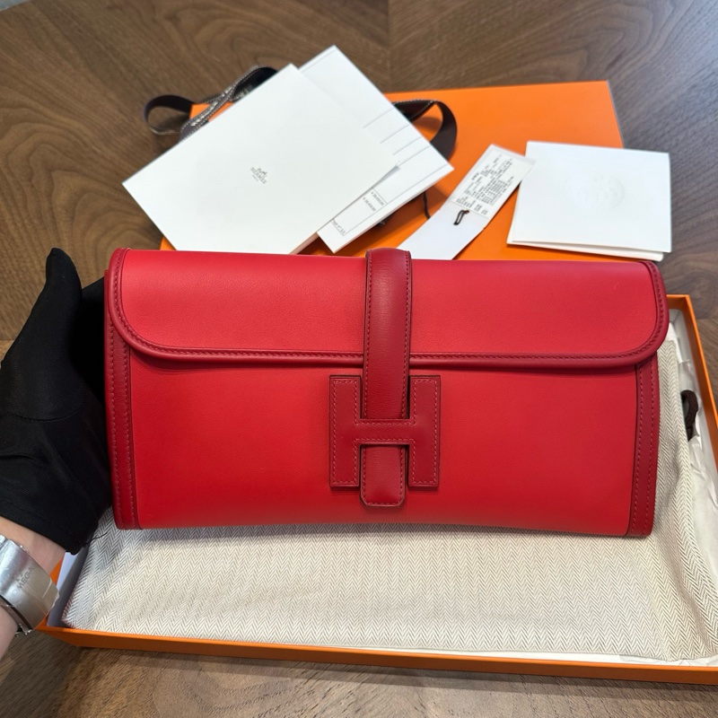 全新閒置Hermes愛馬仕jigeElan29辣椒紅手拿包，21年Z刻大全套-1
