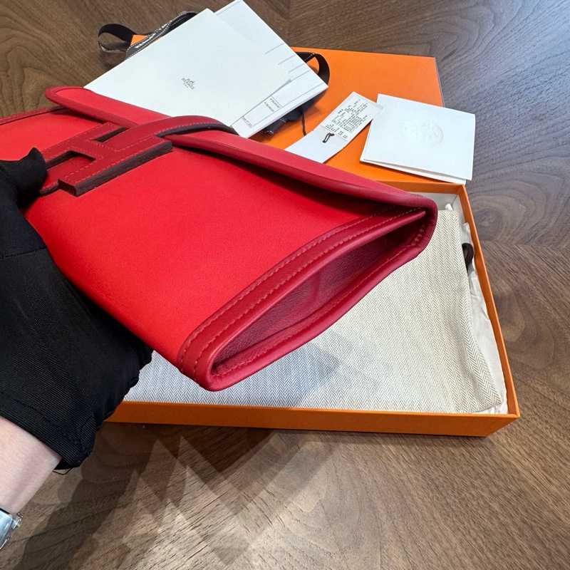 全新閒置Hermes愛馬仕jigeElan29辣椒紅手拿包，21年Z刻大全套-4