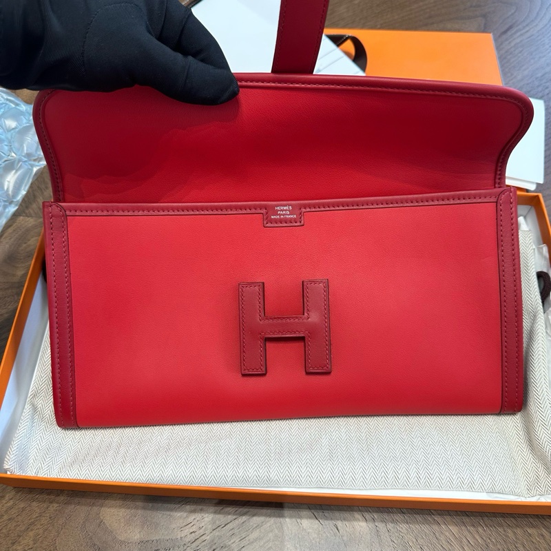 全新閒置Hermes愛馬仕jigeElan29辣椒紅手拿包，21年Z刻大全套-5