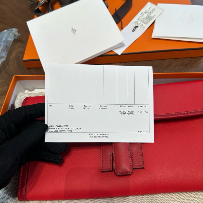 全新閒置Hermes愛馬仕jigeElan29辣椒紅手拿包，21年Z刻大全套-7