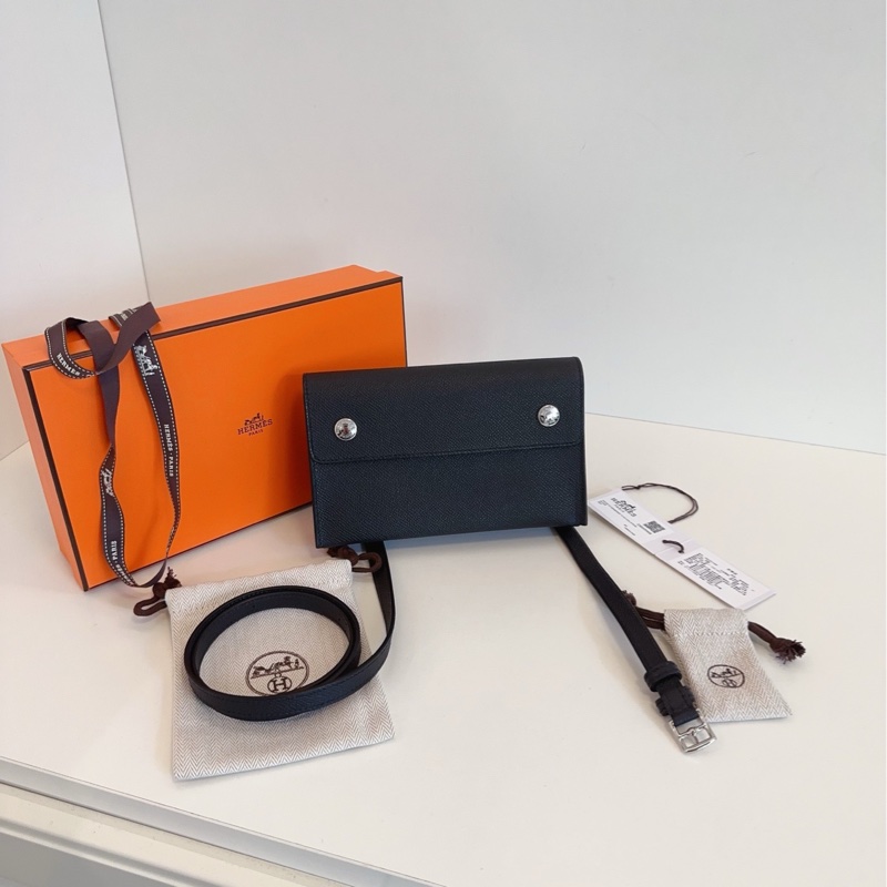 【未使用全套🧡🆕】Hermes黑銀snap wallet小方塊盒子包 斜挎包-0