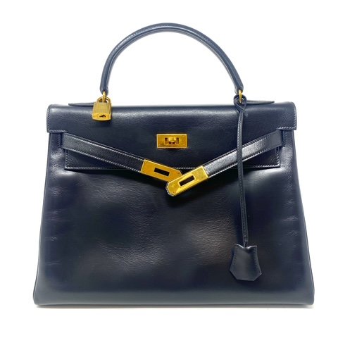 愛馬仕 Kelly 32 Box 皮 黑色 黑金 凱莉包 手提包 肩背包 金扣 GHW-1