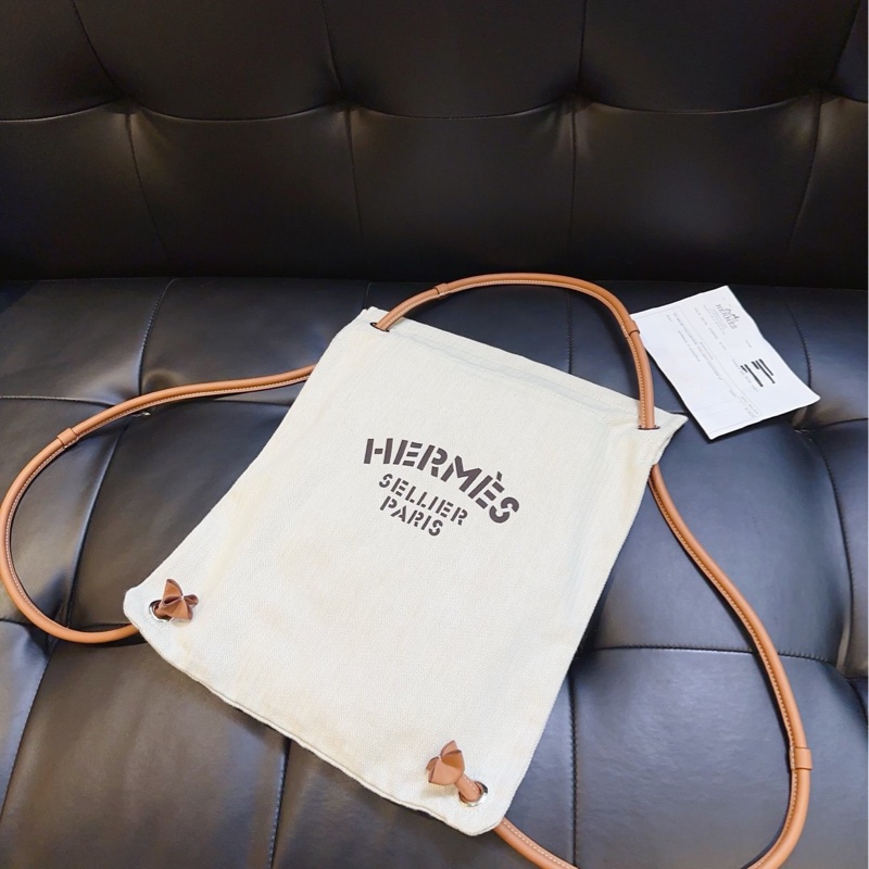 【99新閒置🆕】Hermes 米色拼黑字帆布 單肩包-1