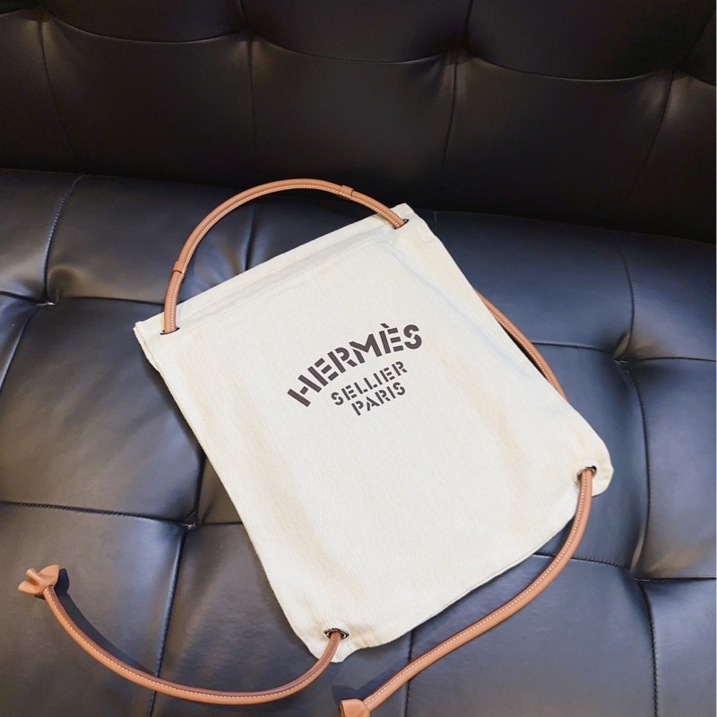 【99新閒置🆕】Hermes 米色拼黑字帆布 單肩包-5
