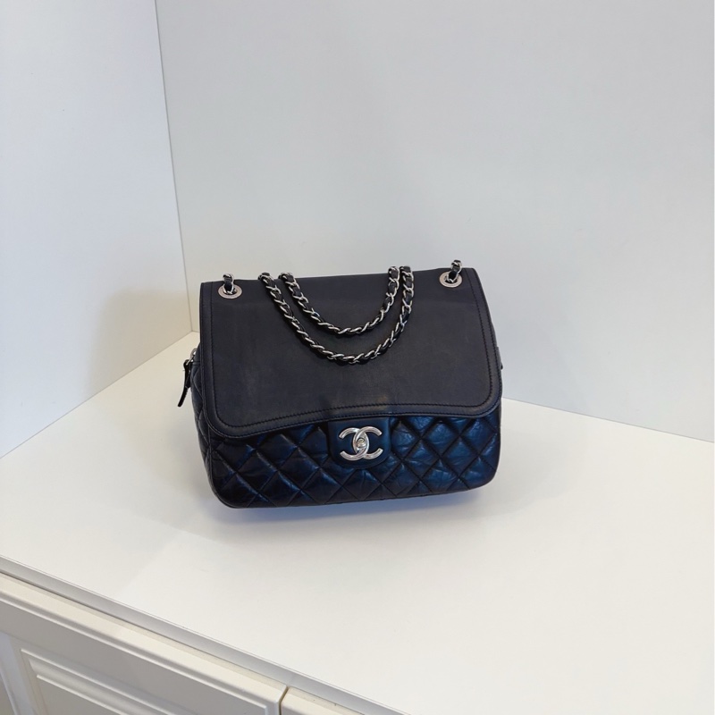 【98新🆕】Chanel  黑銀CF大方胖子 翻蓋鏈條包-0