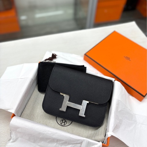 【閒置新】 Hermes 黑銀康康Slim子母包 w刻e皮 斜挎包