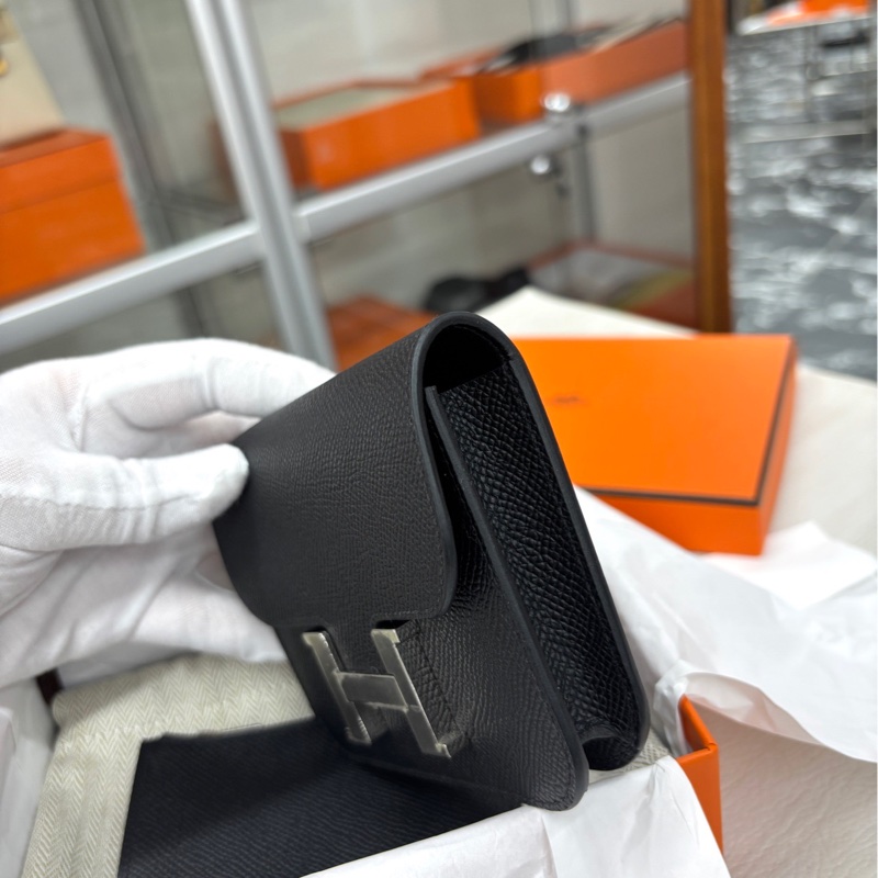 【閒置新】 Hermes 黑銀康康Slim子母包 w刻e皮 斜挎包-1