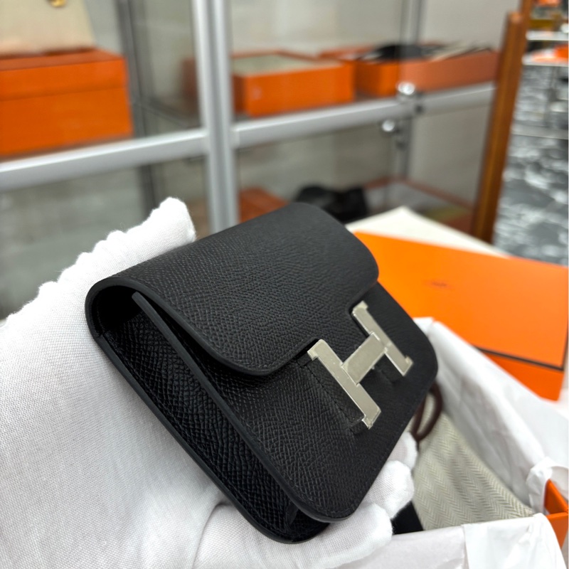 【閒置新】 Hermes 黑銀康康Slim子母包 w刻e皮 斜挎包-2