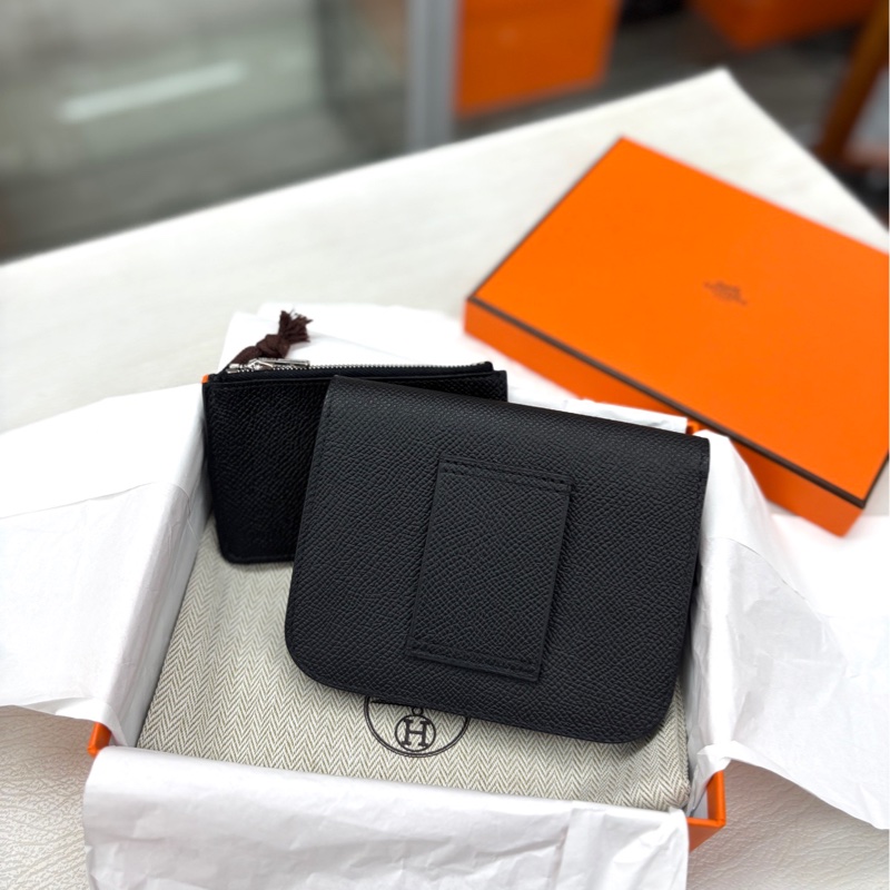 【閒置新】 Hermes 黑銀康康Slim子母包 w刻e皮 斜挎包-3