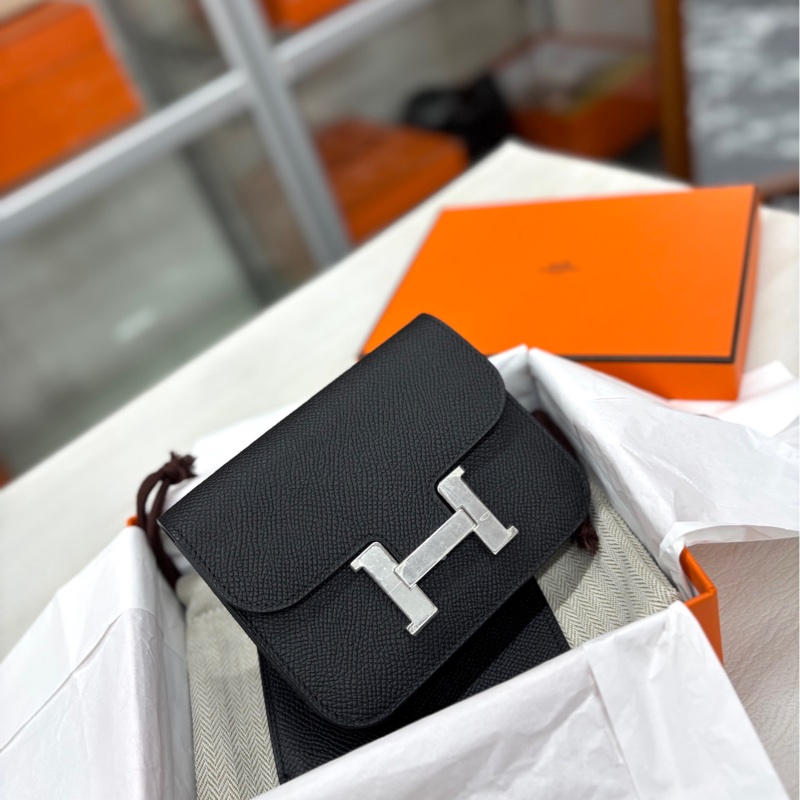 【閒置新】 Hermes 黑銀康康Slim子母包 w刻e皮 斜挎包-4