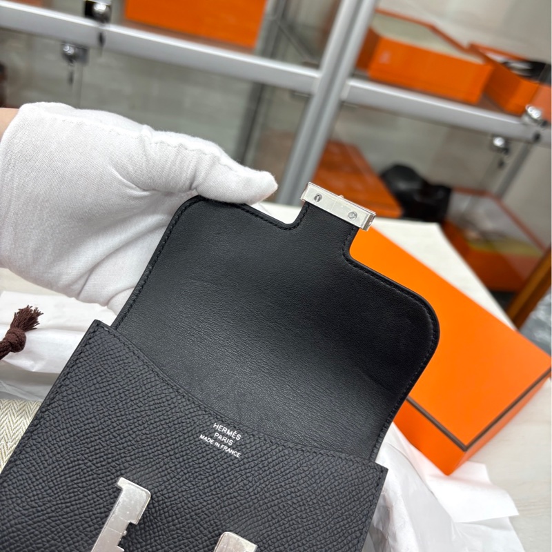 【閒置新】 Hermes 黑銀康康Slim子母包 w刻e皮 斜挎包-6