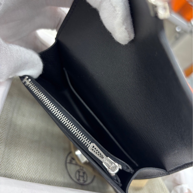 【閒置新】 Hermes 黑銀康康Slim子母包 w刻e皮 斜挎包-7