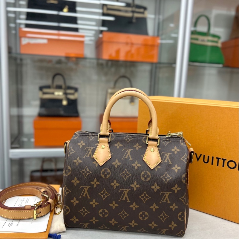 【💕大全套帶票有鎖具】 LV 老花speedy25肩帶款 手提包-5