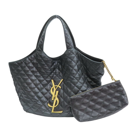 黑色 羊皮 菱格紋 Icare Maxi Shopping 手提包【SAINT LAURENT YSL 聖羅蘭】 698651