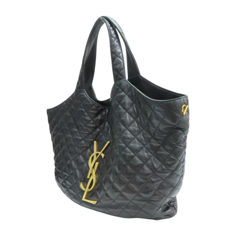 黑色 羊皮 菱格紋 Icare Maxi Shopping 手提包【SAINT LAURENT YSL 聖羅蘭】 698651-2