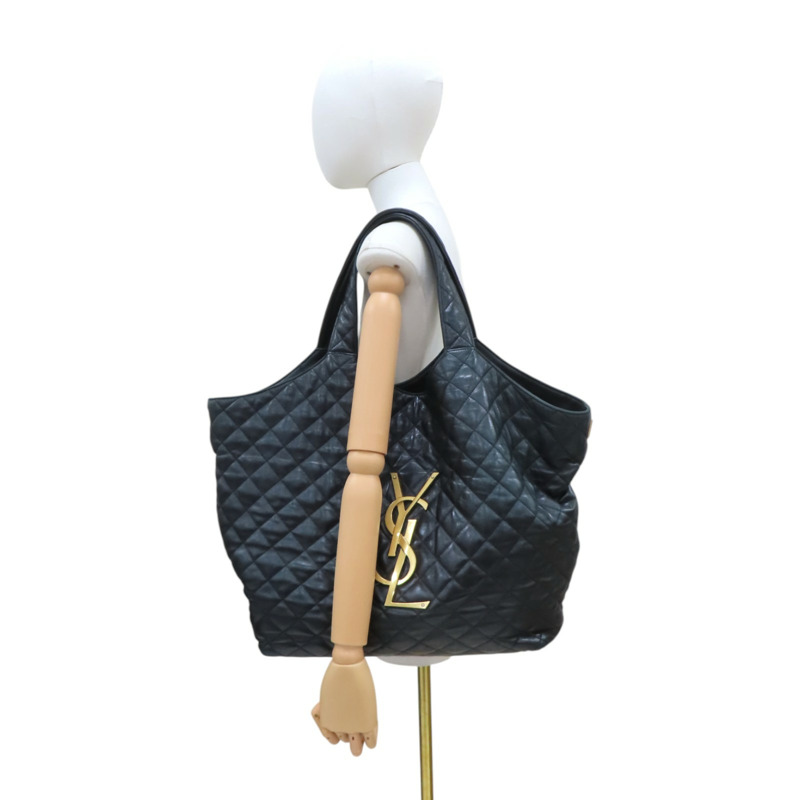 黑色 羊皮 菱格紋 Icare Maxi Shopping 手提包【SAINT LAURENT YSL 聖羅蘭】 698651-12