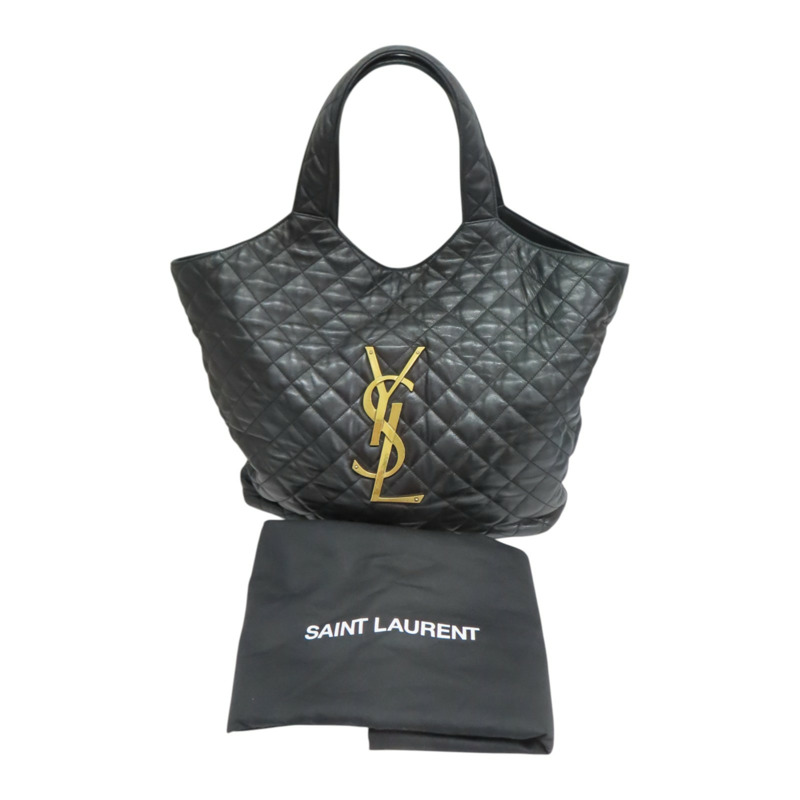 黑色 羊皮 菱格紋 Icare Maxi Shopping 手提包【SAINT LAURENT YSL 聖羅蘭】 698651-13