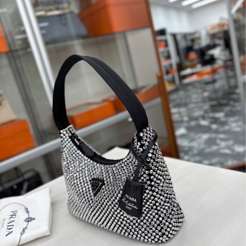 【99新】 Prada Crystal Re-edition黑色釘珠Hobo 單肩包-1