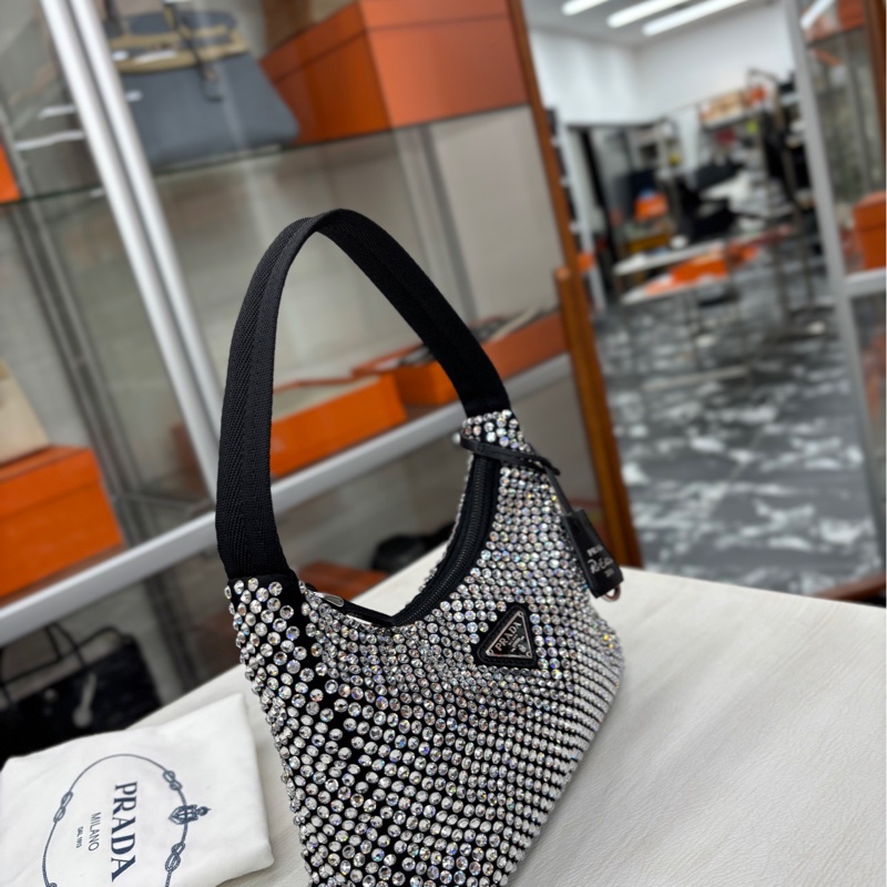 【99新】 Prada Crystal Re-edition黑色釘珠Hobo 單肩包-2